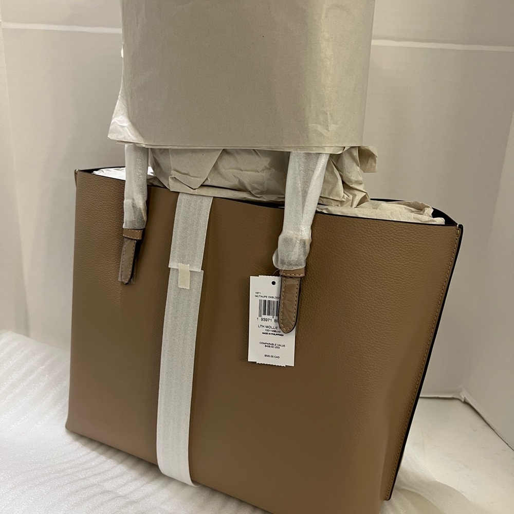 Coach Brown Leather Tote with Gold Accents color / taupe oxblood - Picture 13 of 16